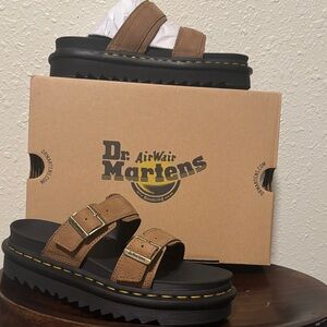Dr. Martens Tan Slide Sandals with Buckles